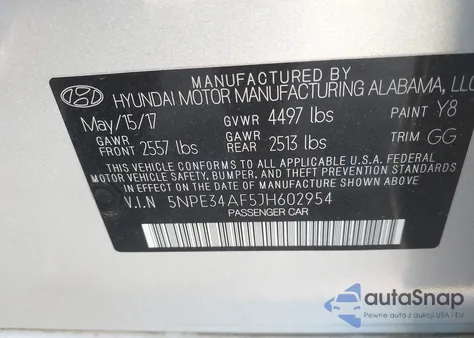 2018 Hyundai Sonata Sel z USA, uszkodzony, nr VIN 5NPE34AF5JH602954